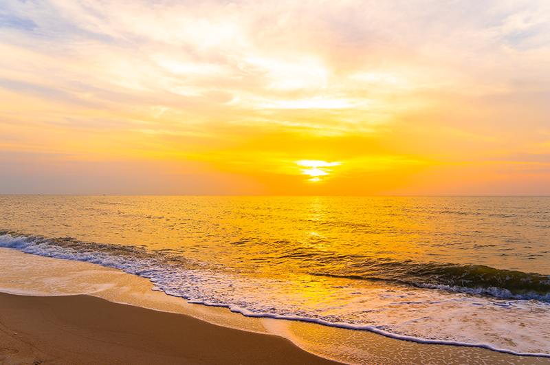 a banner showcasing sunset and ocean 